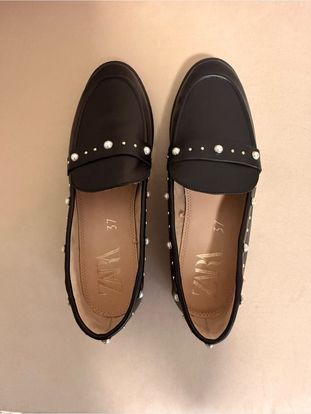 ZARA Kids Black Pearl-Embellished Loafers